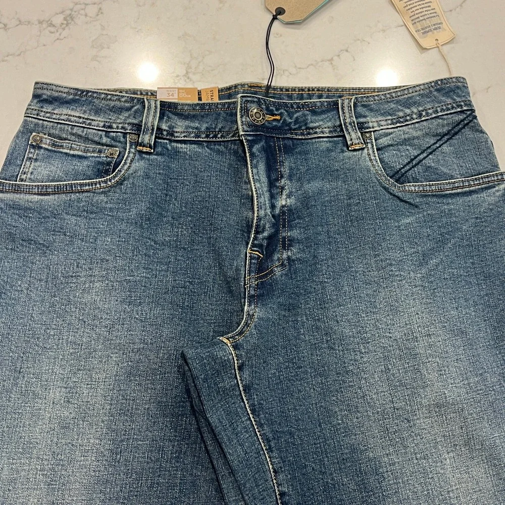 Prana NEW Axiom Jeans Mens 34 x32 Blue Denim Straight Leg Organic Cotton Stretch